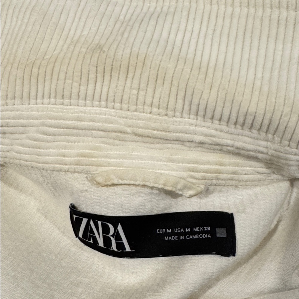 Zara 100% Cotton White Corduroy Jacket, Size Medium - Picture 4 of 5